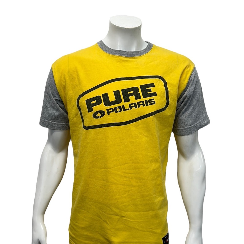 Vintage Authentic Pure Polaris Team Wear Yellow Gray Raglan Short Sleeve Shirt L